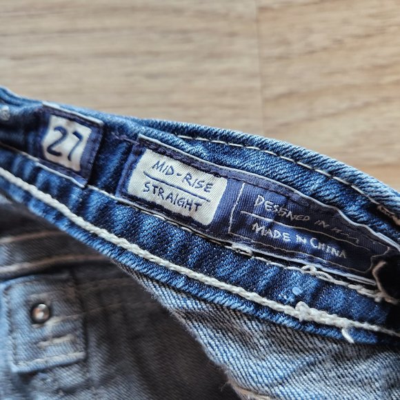 Miss Me Embellished Mid Rise Custom Cut Bermuda Denim Shorts Blue - Picture 6 of 8